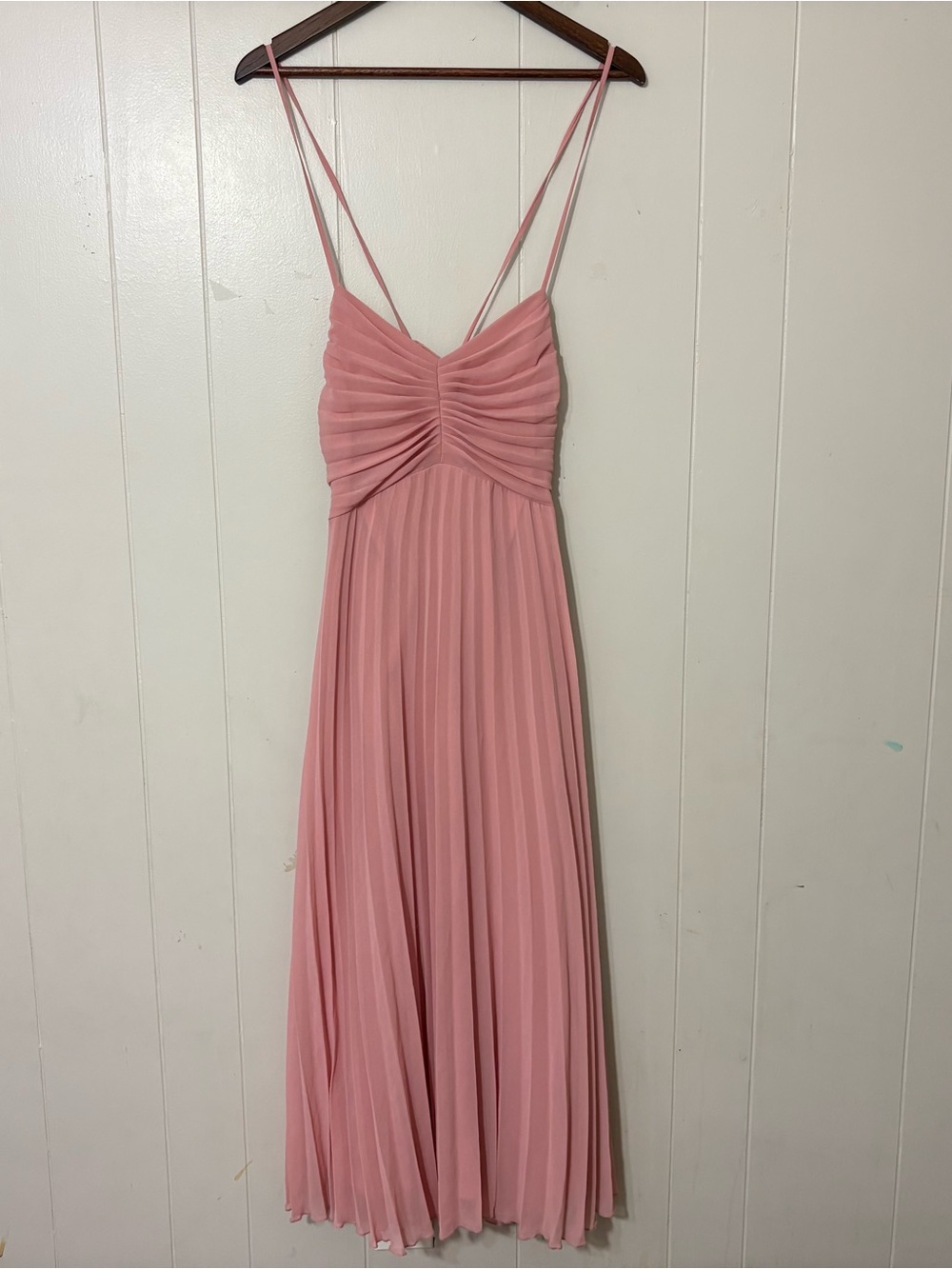 ASOS Design Pleated Midi Dress Pink Strappy Open Back NWT Size 8 Wedding